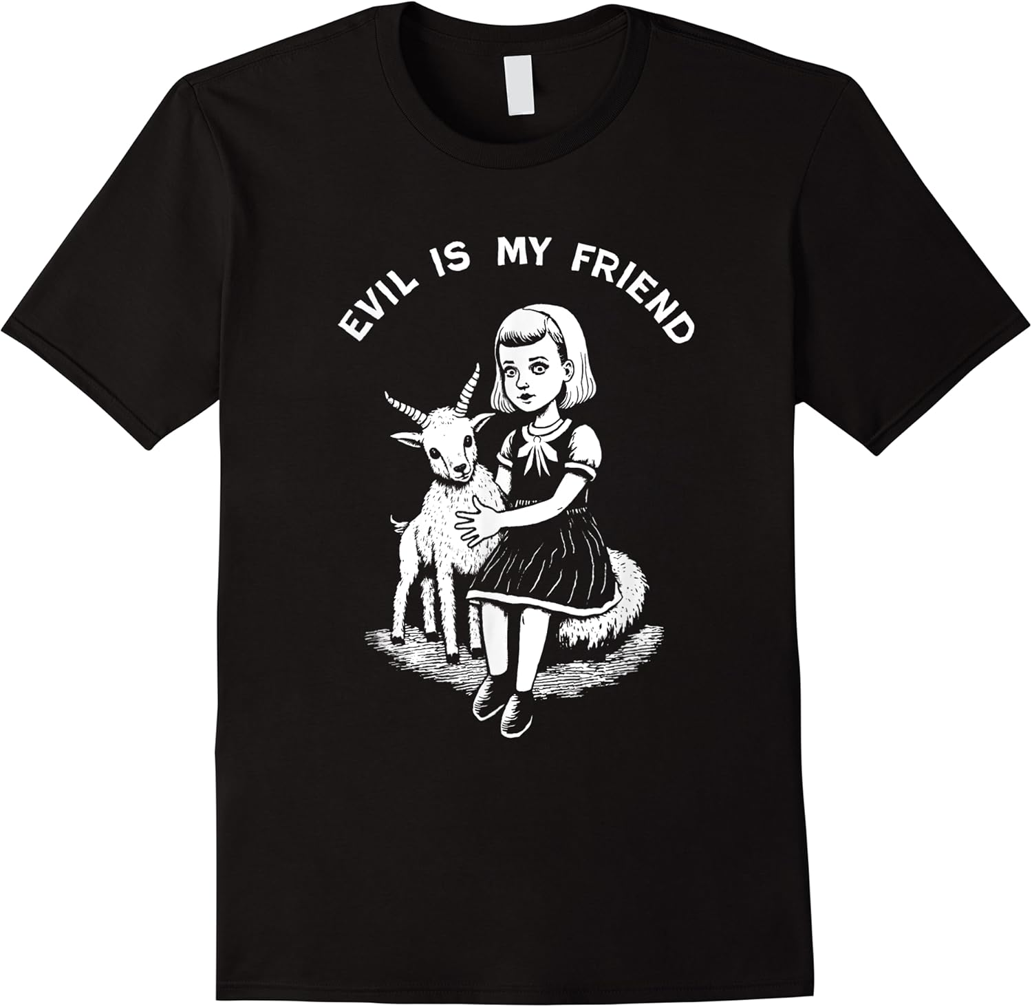 evil is my friend girl sitting with satanic goat funny satan t shirt skuid 327611 item.jpg