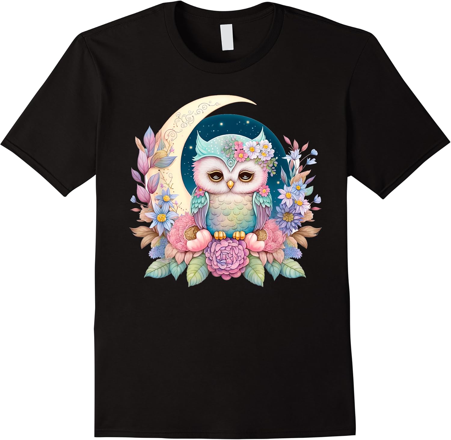 owl moon floral cute kawaii celestial owl flower girls women t shirt skuid 399647 item.jpg