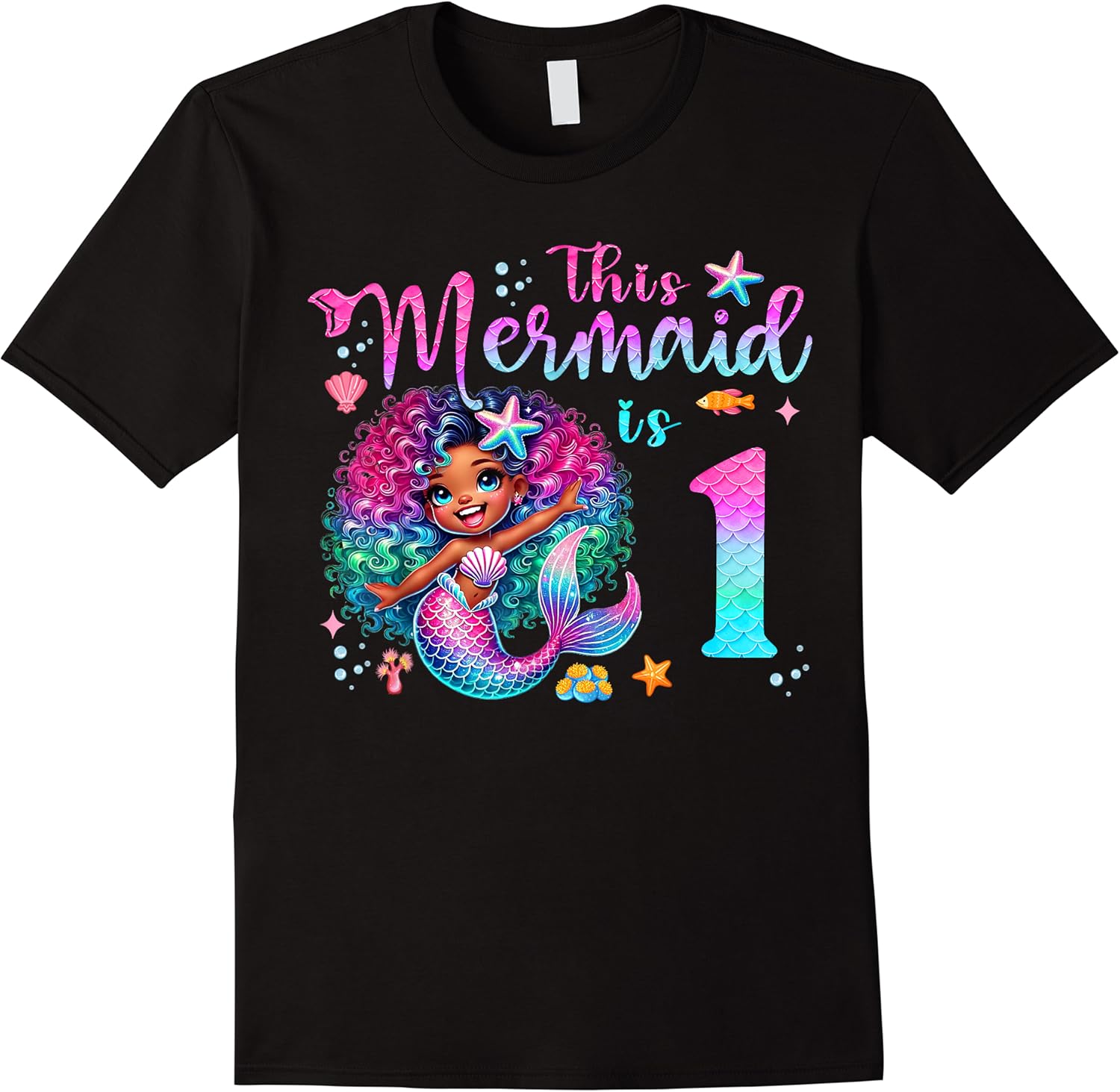 the mermaid is 1st birthday 1 years old afro girl sea party t shirt skuid 412929 item.jpg