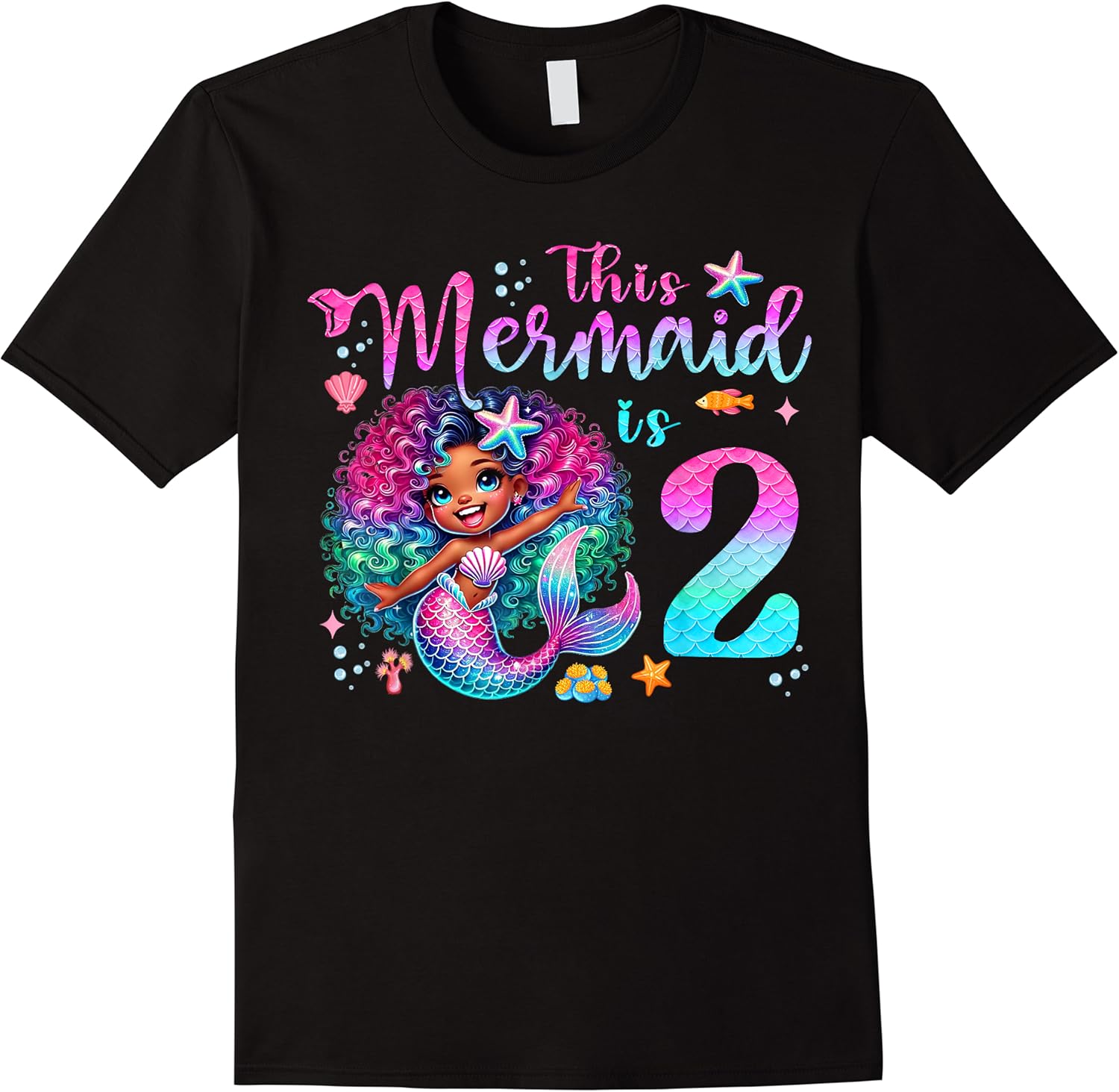 the mermaid is 2nd birthday 2 years old afro girl sea party t shirt skuid 413016 item.jpg