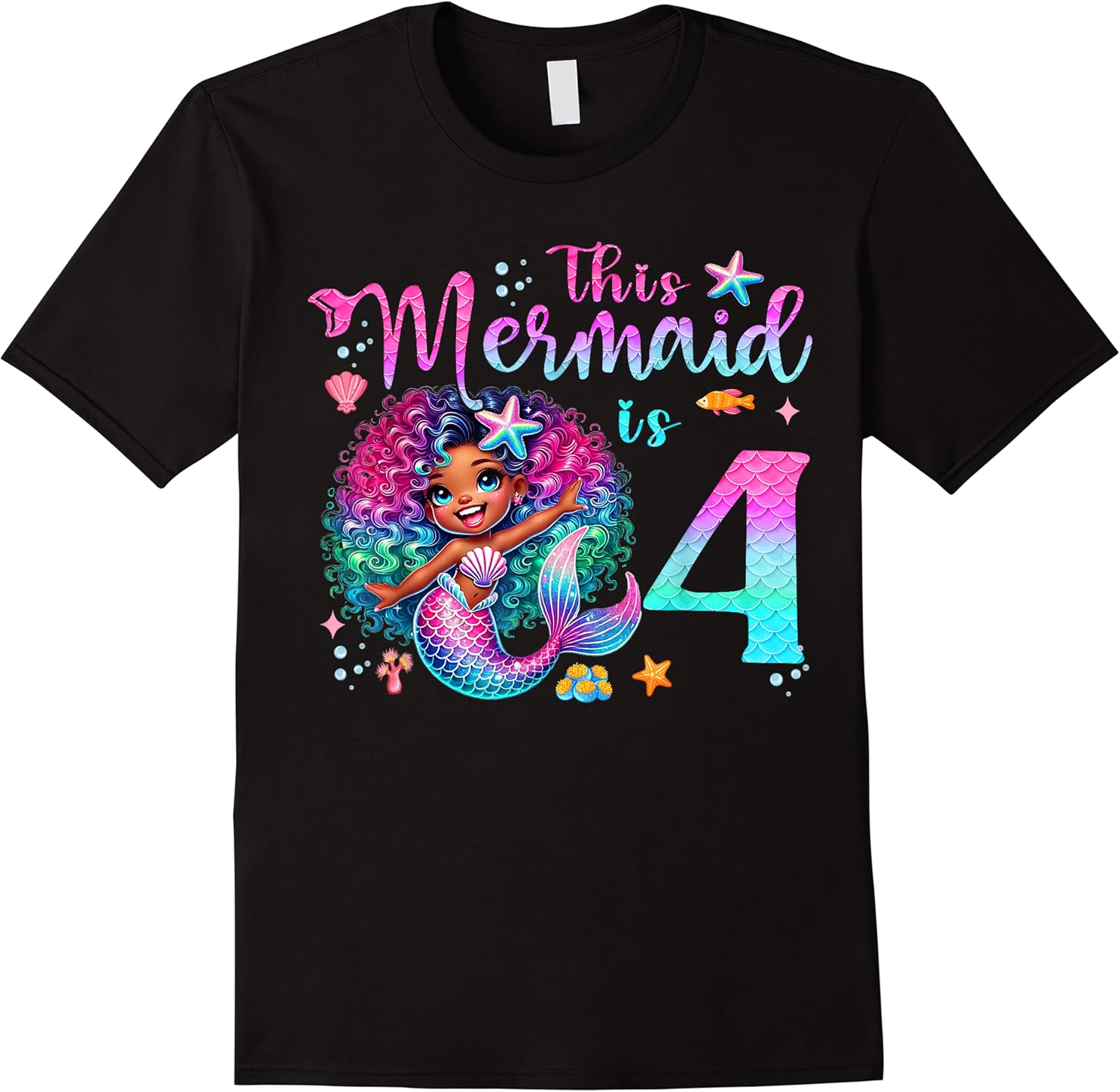 the mermaid is 4th birthday 4 years old afro girl sea party t shirt skuid 412927 item.jpg