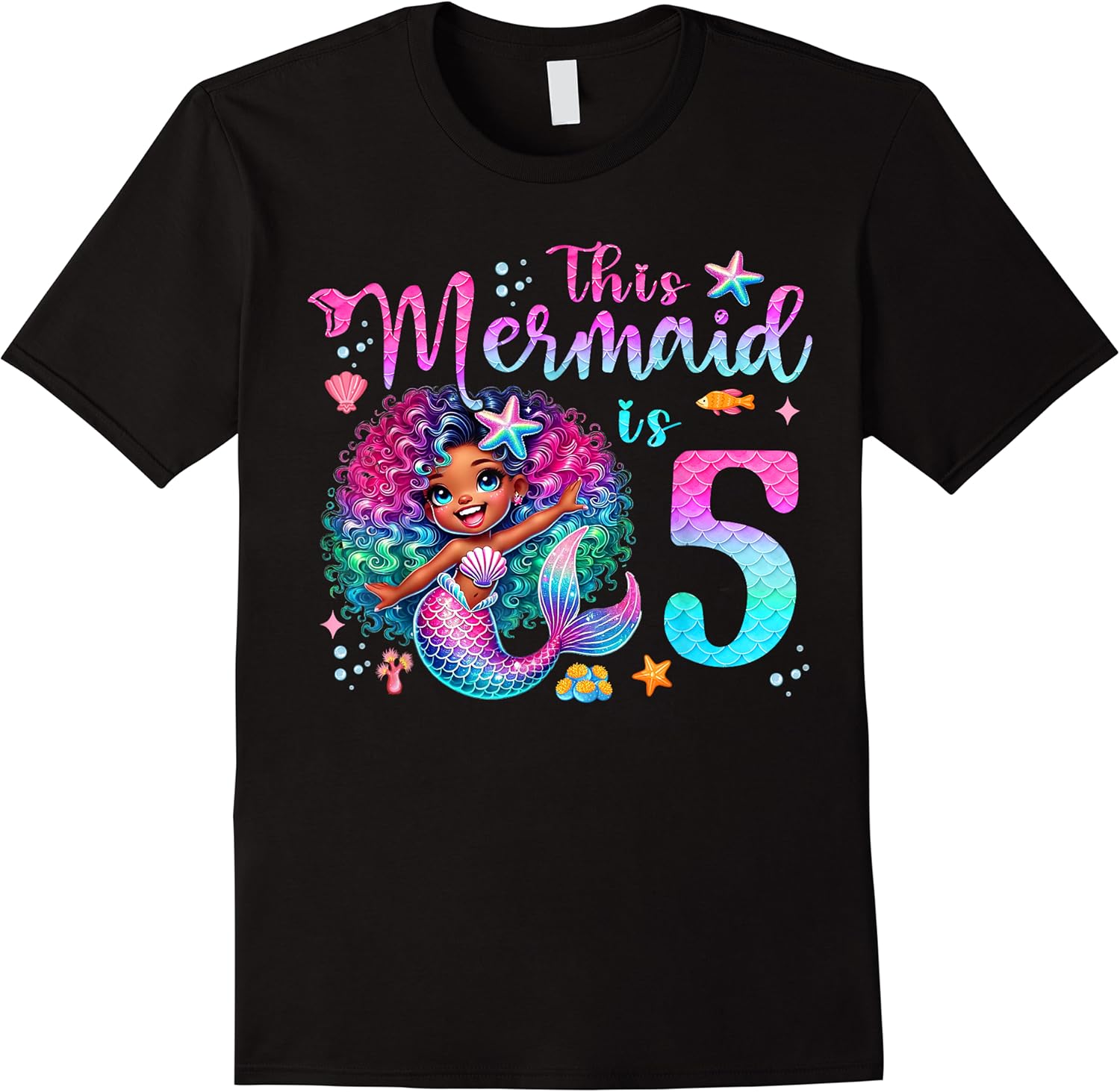 the mermaid is 5th birthday 5 years old afro girl sea party t shirt skuid 412932 item.jpg