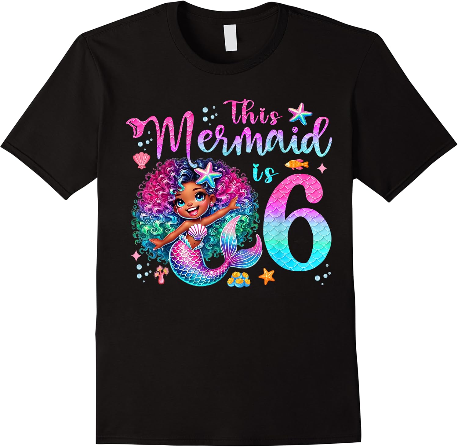 the mermaid is 6th birthday 6 years old afro girl sea party t shirt skuid 412936 item.jpg
